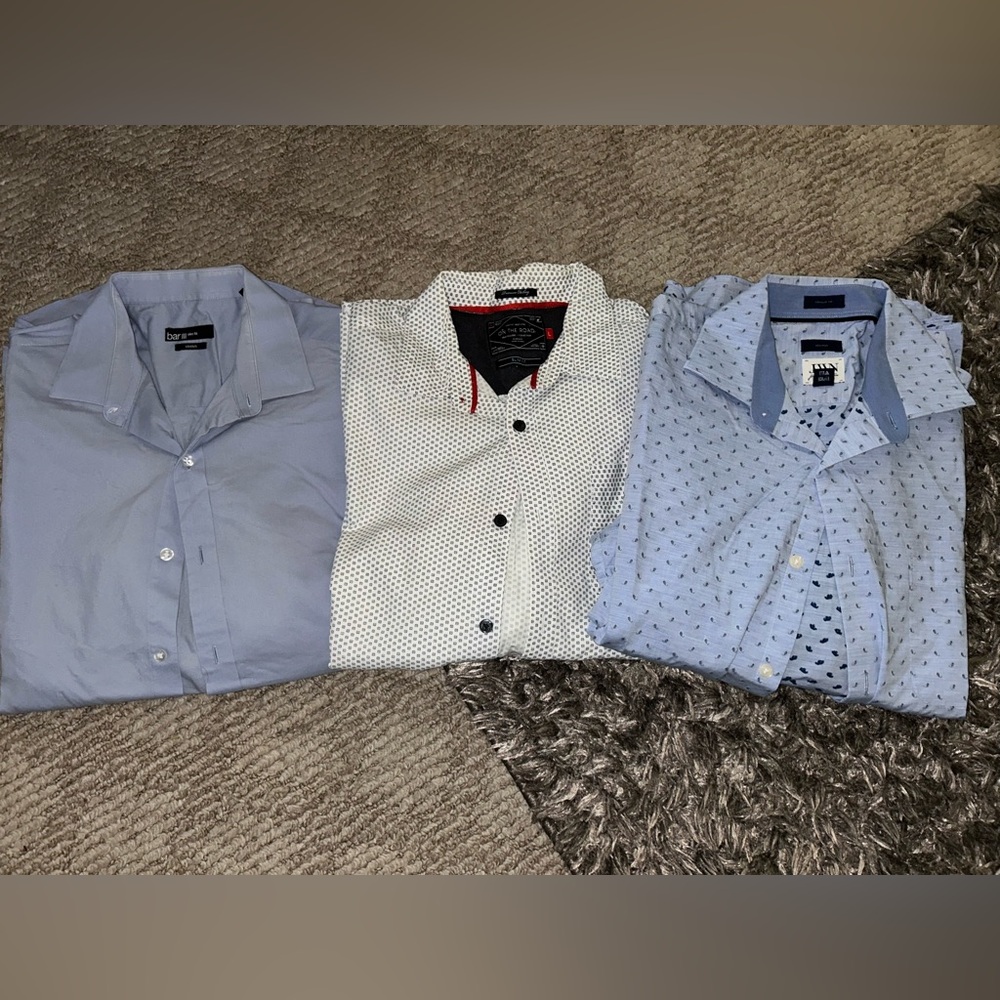 Blue and White Casual Button Down Shirts